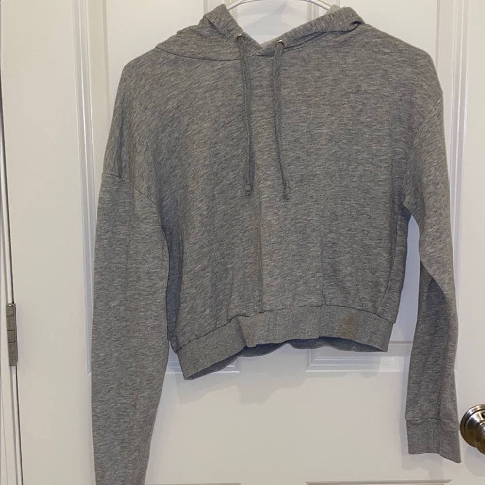 Cropped gray hoodie.